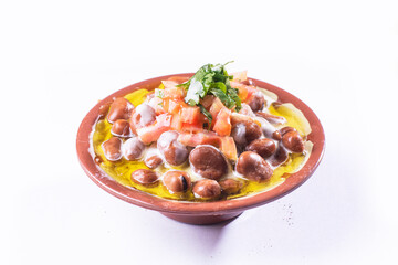 foul or ful Modammas Fava Beans Traditional Dish of Beans for all arab - White background 
