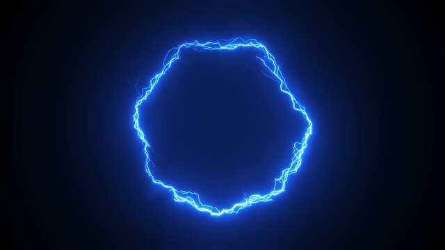 Electric Thunder Strikes Circle Action Fx Loop/ 4k animation of a dynamic kinetic distorted electrical thunder strikes circle background with shining rays twitching