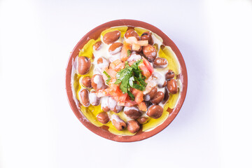 foul or ful Modammas Fava Beans Traditional Dish of Beans for all arab - White background 
