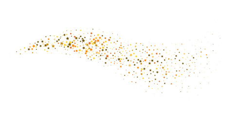 Starry confetti on a white background. A stream of golden stars. Vector illustration.