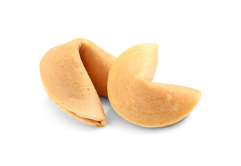 Traditional homemade fortune cookies on white background