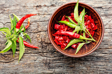 Sliced cayenne pepper in bowl