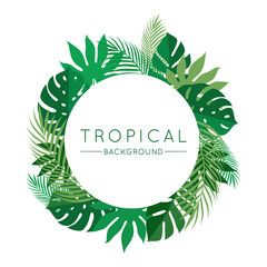 Green Tropical Summer Background with Exotic Palm Plants and Leaves. Vector Floral Illustration for Use in Design