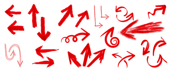 Red arrows vector.  Doodle Marker hand drawn arrows and shapes vector illustration.