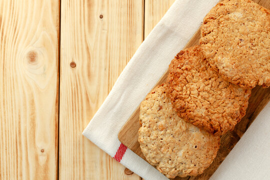 Oat Cookies On Wooden Table Close Up