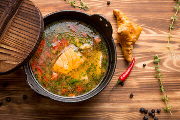 homemade fish soup in a pot