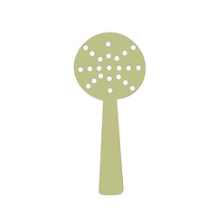 Brown spoon with holes for cooking on a white isolated background.