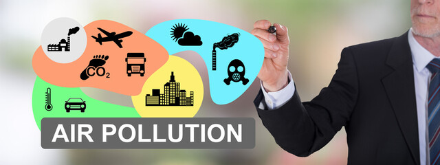 Air pollution concept drawn by a businessman