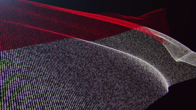3d render. Indonesie digital flag with binary code texture flies in the wind. Seamless loop.