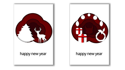 Merry Christmas and Happy new year border frame photo design set on transparency background.Creative origami paper cut and craft style.Holiday decoration gift card.Winter season illustration.