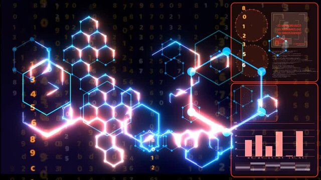 futuristic digital big data power block chain processing nano technology smart powerful energy and numeric matrix background