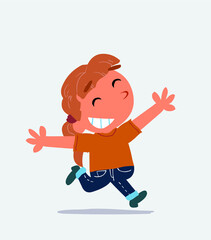 cartoon of little girl on jeans running euphoric