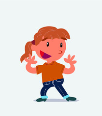 Pleasantly surprised cartoon character of little girl on jeans