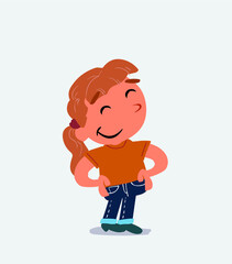 Satisfied cartoon character of little girl on jeans