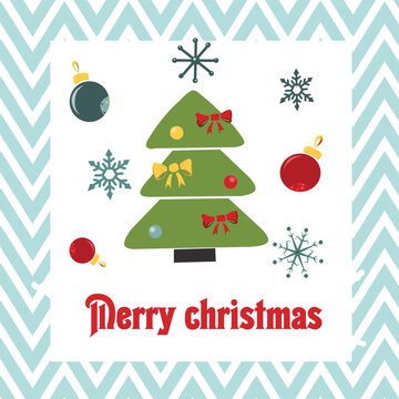 Color Christmas card with a Christmas tree and Christmas items. 