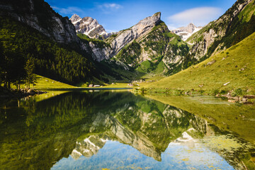 Lake in the mountains (Seealpsee, Switzerland)