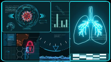 Futuristic technology  research and digital CCTV processing data information with graph for analysis vaccine of COVID 19 virus come back and mutation - Powered by Adobe