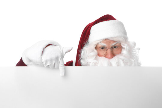Santa Claus with blank banner on white background