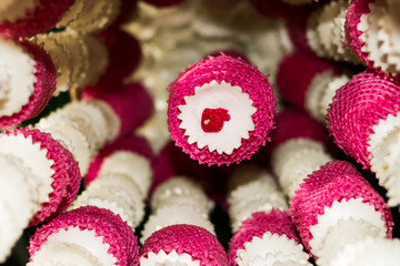 Handicraft or hand made plastic flower from apple cover