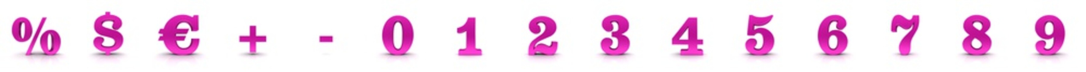 numbers numerals figures digits 3d pink 0 1 2 3 4 5 6 7 8 9 percent sign percentage interest rate dollar euro