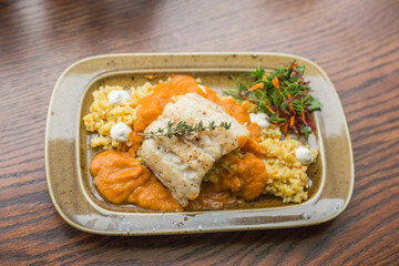 diet boiled fish with vegetables and herbs