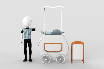 food Trolley Cart on a white background. 3d Rendering