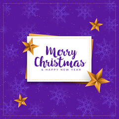 Fototapeta na wymiar merry christmas purple card with golden stars background