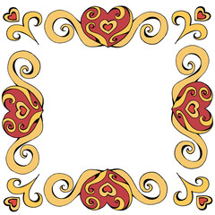 frame of red hearts with gold border