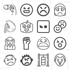 16 pack of anger  lineal web icons set