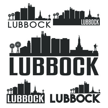 Lubbock Texas Flat Icon Skyline Vector Silhouette Design Set Logos.