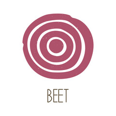 Cute caption beet slice icon isolated on white background. Colorful pictogram original design. Can be used for infographics, identity or decoration. Vector shabby hand drawn illustration