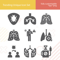 Simple set of pneumonia related filled icons.
