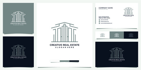 Real estate logo design template with line style