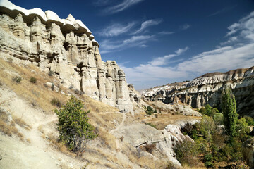 Fototapeta na wymiar An unusual volcanic rock in the Pigeon Valley in the Cappadocia region of Turkey.