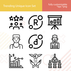 Simple set of entrepreneur related lineal icons.