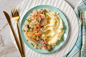 chicken stew with potato mash, top view