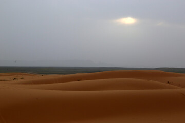 Sand dunes in the Sahara Desert near the village of Merzouga in Morocco.