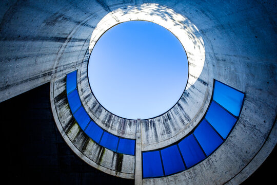 looking up at an inner courtyard