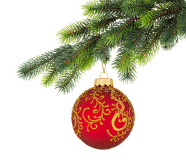 Obraz na płótnie Canvas Christmas tree branch with Christmas ball