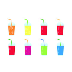 This is a set of fruit juice isolated on a white background.