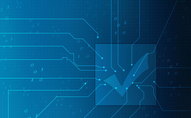 Check  mark symbol in digital background,Technology Abstract background, Tech Futuristic Check Mark Symbols