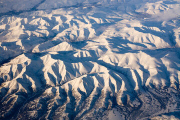 Aerial view of frozen mountains in the North Pole