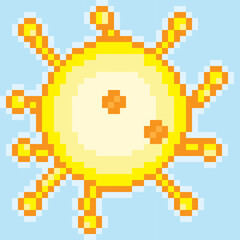 The sun pixel art. Vector picture.