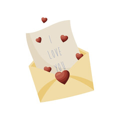 Love letter with envelope for Valentines day. Vector illustration