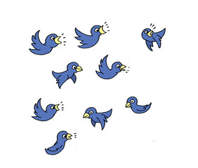 blue little bird, cartoon illustration

