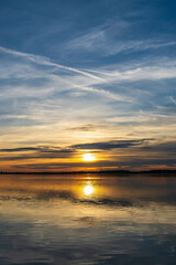 Fototapeta na wymiar Sunset at the Cospudener Lake in Leipzig