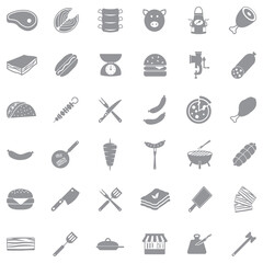 Meat Icons. Gray Flat Design. Vector Illustration.