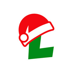 Logotipo inicial letra L con gorro Papá Noel en rojo y verde