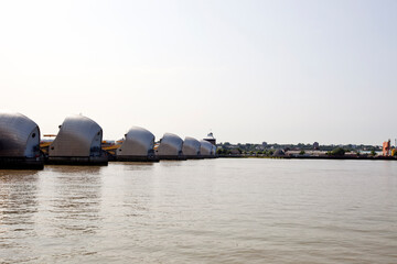 Side view of Thames Barrier at Sunrise