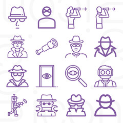 16 pack of spies  lineal web icons set